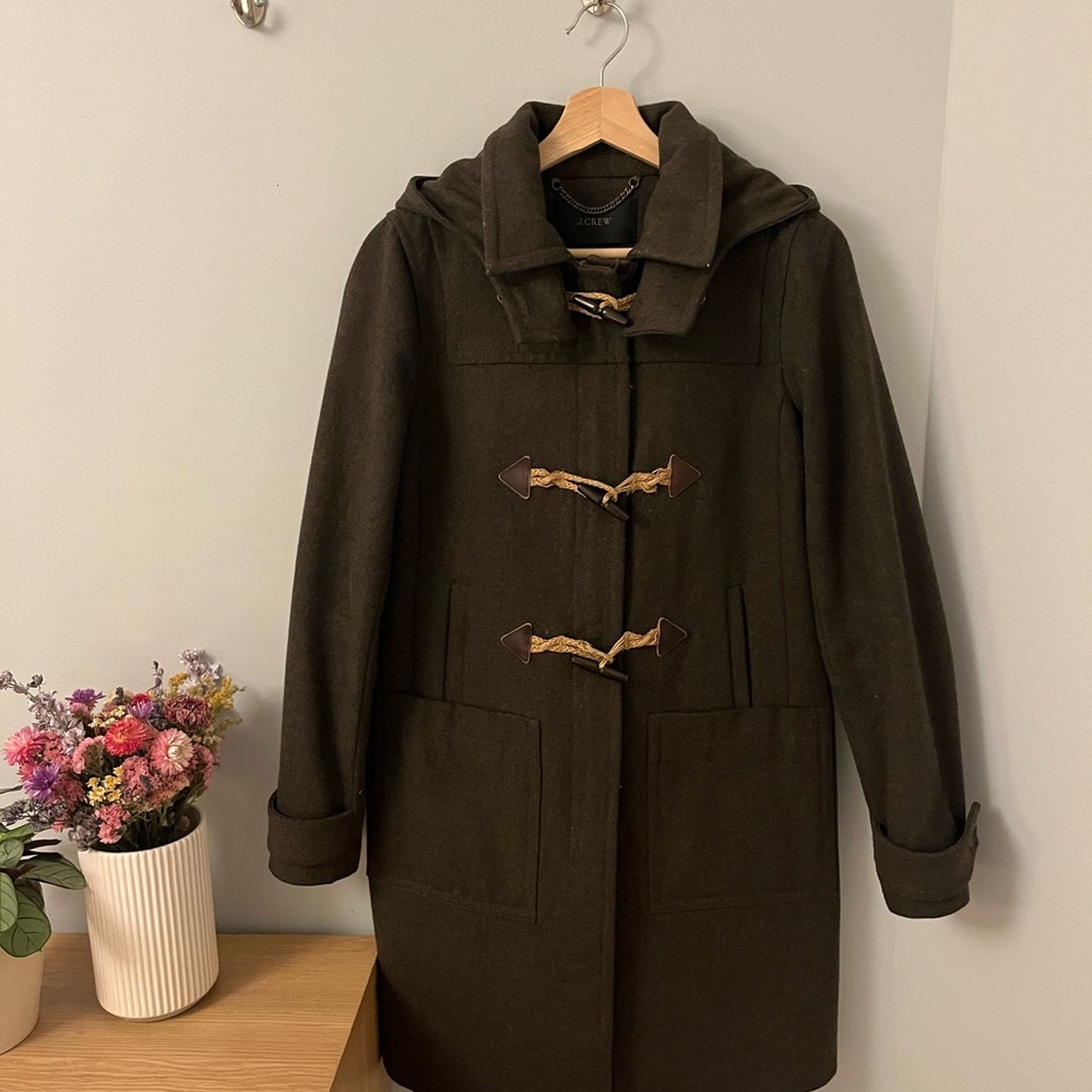 J. Crew Dark Green Toggle Trench Coat